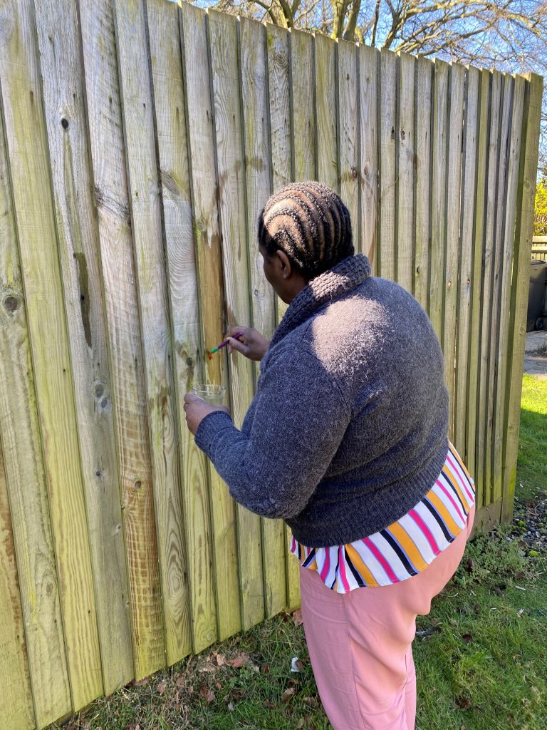 Person we support painting a fence