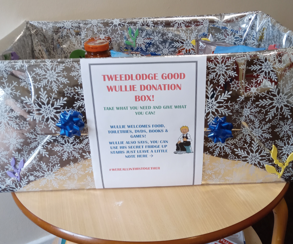 Tweed Lodge's goodwill box filled with food and other helpful items for staff