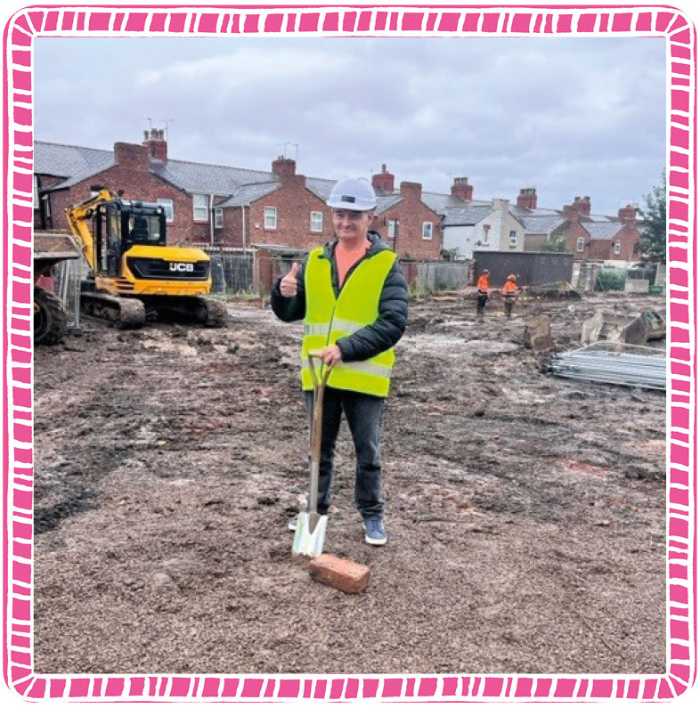 A picture of Simon, a person we support, breaking ground at our new site, Ellesmere Port. 